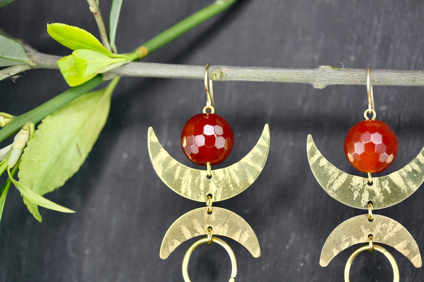 Brass Statement Carnelian Earrings - by Palomita Jewellery
