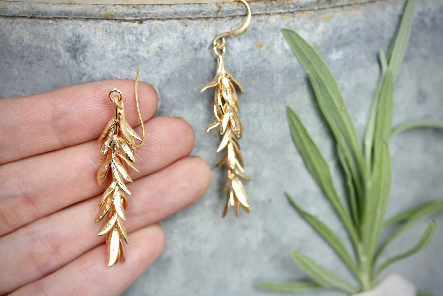 Rosemary Leaf Dangle Earrings - by Palomita Jewellery