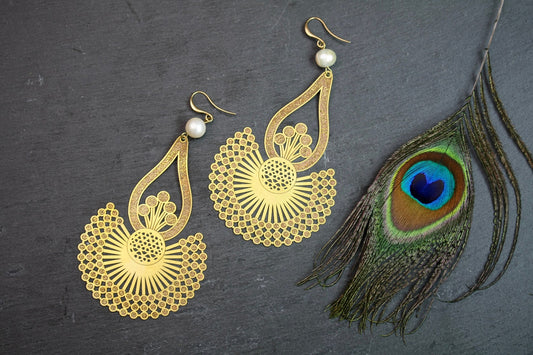 Filigree and Fresh Water Pearl Earrings - by Palomita Jewellery