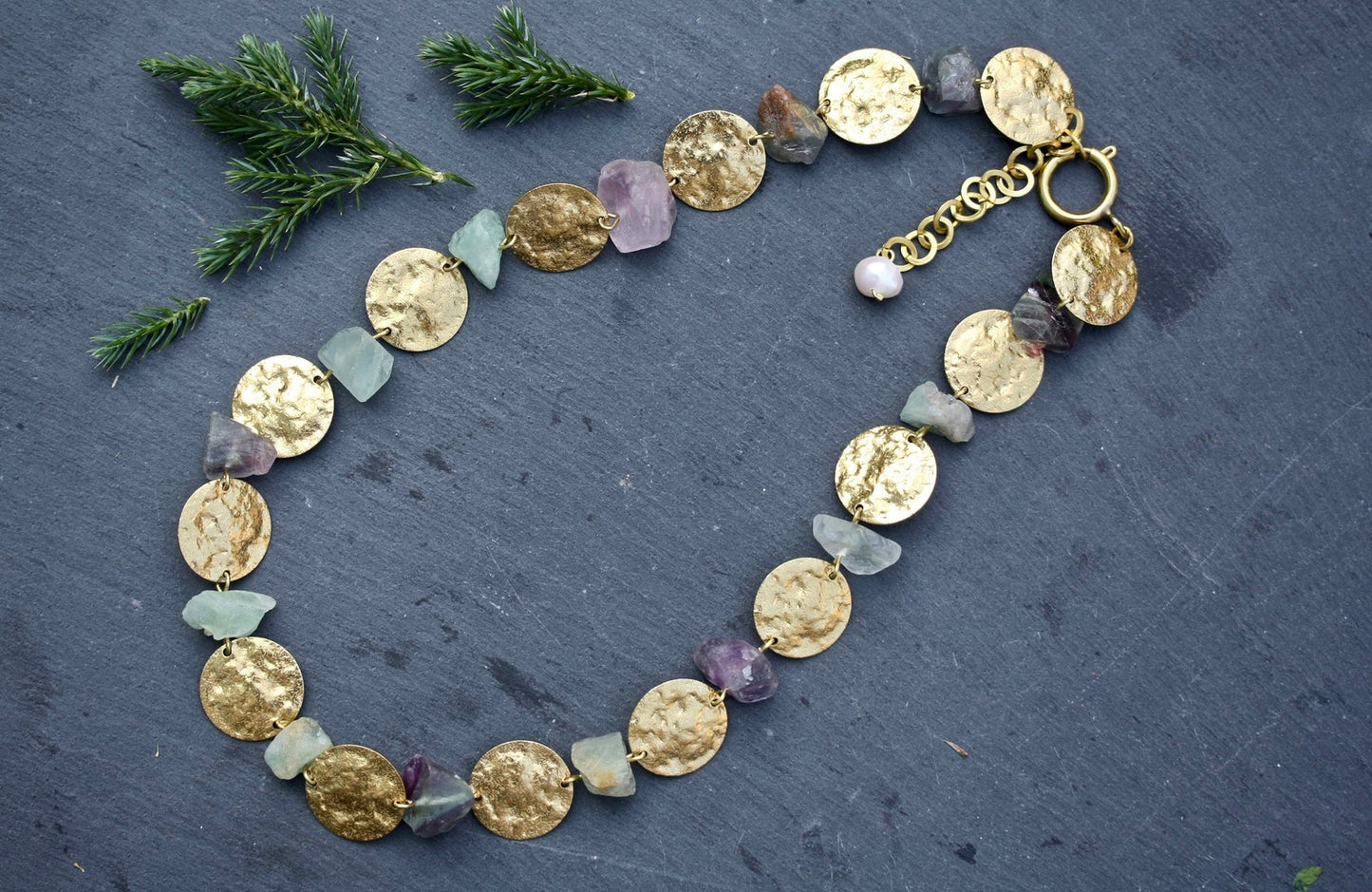 Fluorite Amethyst Gemstone Necklace - by Palomita Jewellery