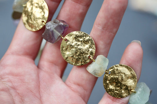 Fluorite Amethyst Gemstone Coin Bracelet - by Palomita Jewellery