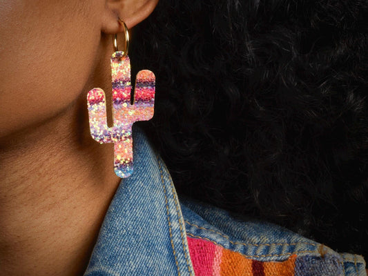 Pink Glitter Cactus Earrings - by Palomita Jewellery