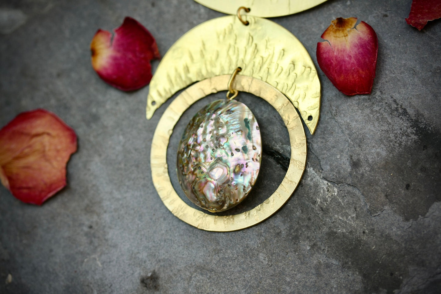 Hammered Brass Abalone Bib Necklace - by Palomita Jewellery