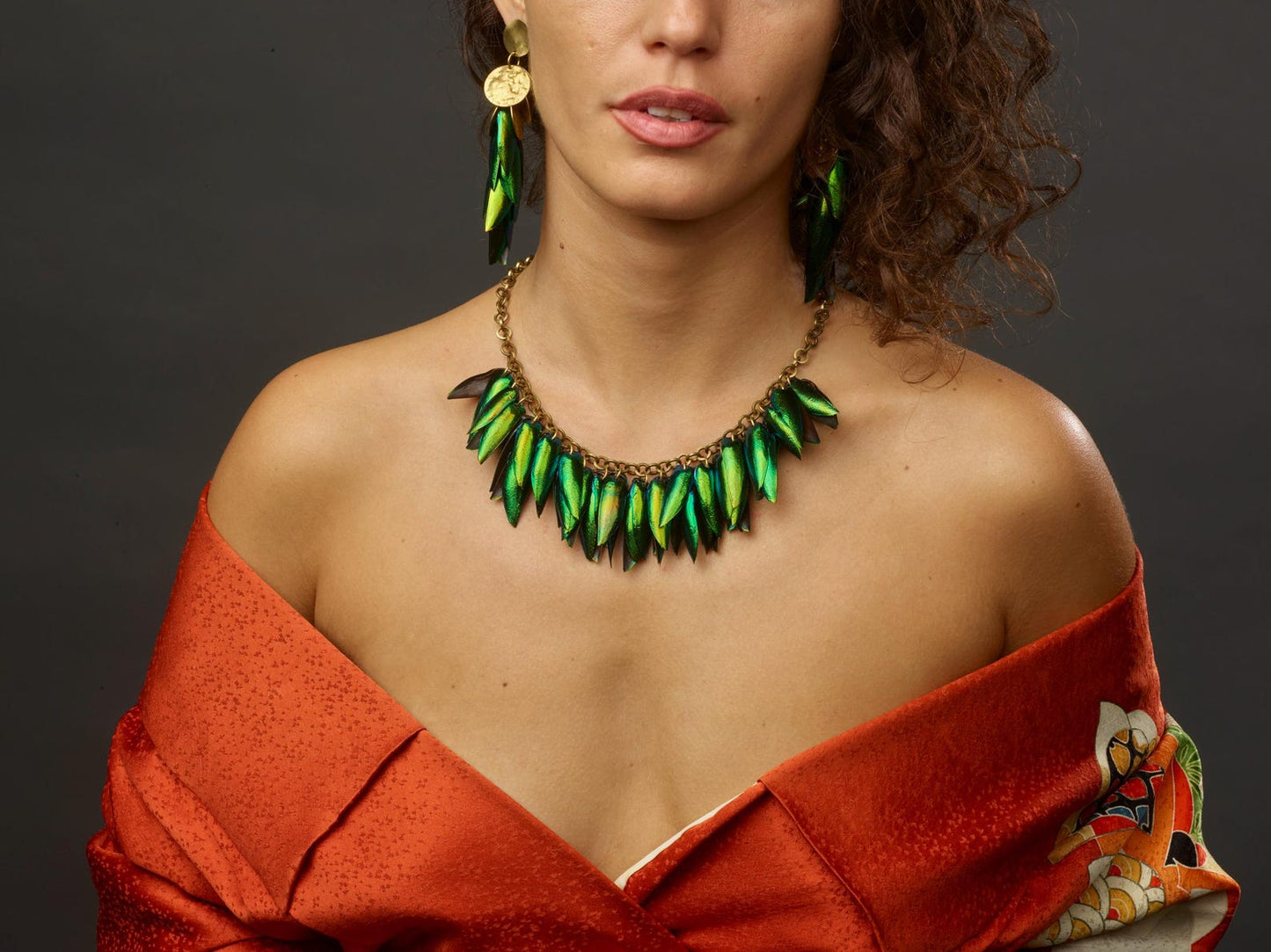 Emerald Green Beetle Wing Necklace - by Palomita Jewellery