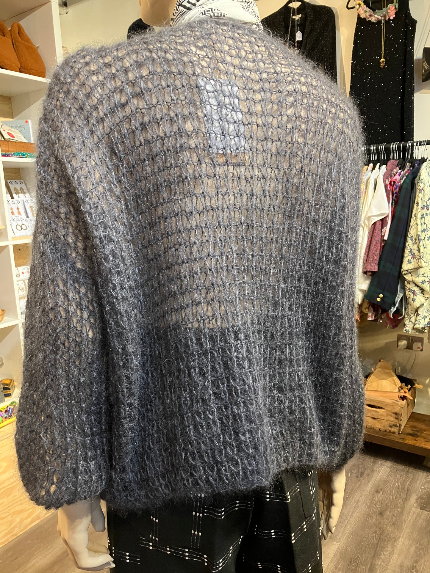 Charcoal Grey Mohair And Silk Handmade Cardigan by 12.5MM