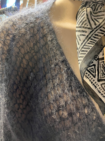 Charcoal Grey Mohair And Silk Handmade Cardigan by 12.5MM