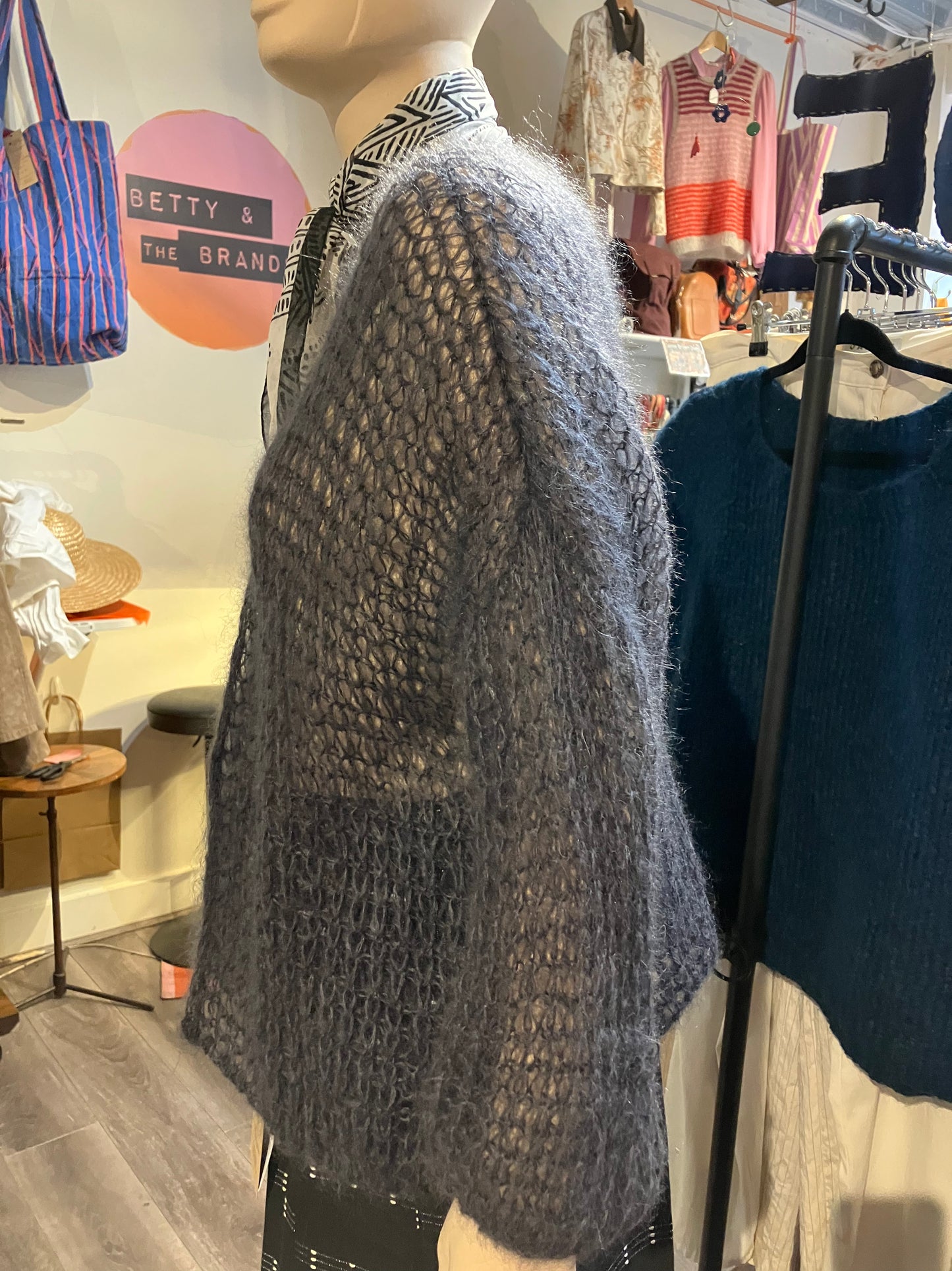 Charcoal Grey Mohair And Silk Handmade Cardigan by 12.5MM