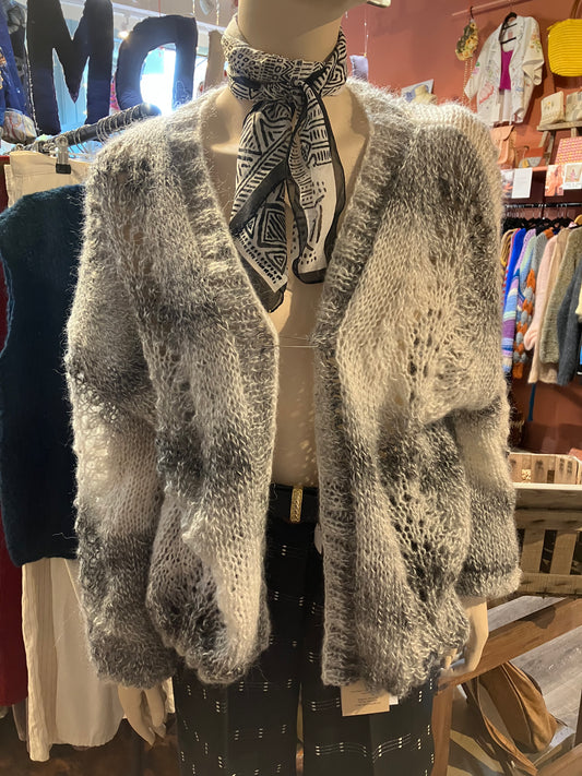 Cream And Grey Mohair And Silk Handmade Cardigan by 12.5MM