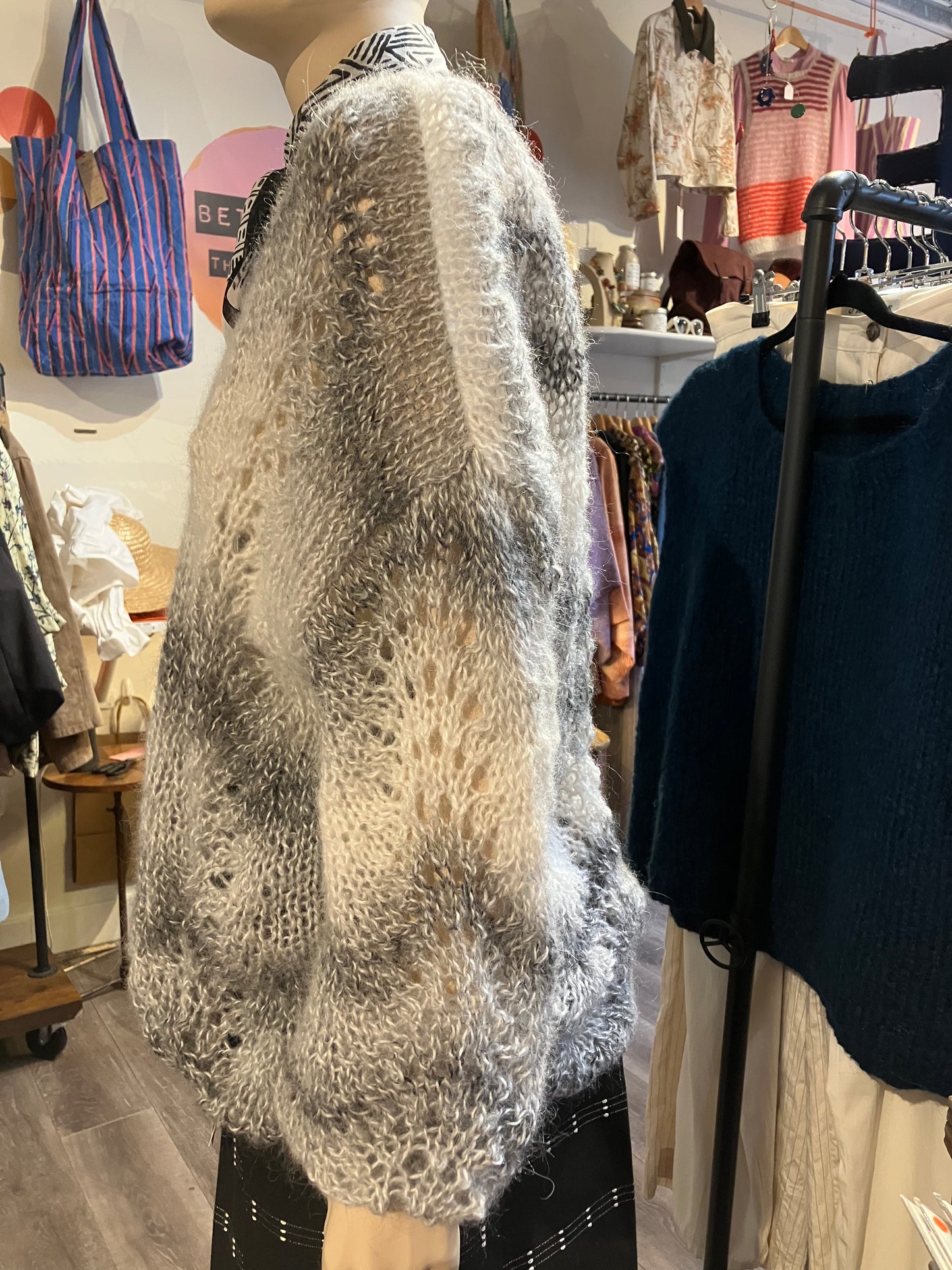 Cream And Grey Mohair And Silk Handmade Cardigan by 12.5MM