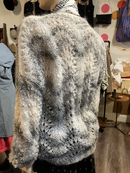 Cream And Grey Mohair And Silk Handmade Cardigan by 12.5MM
