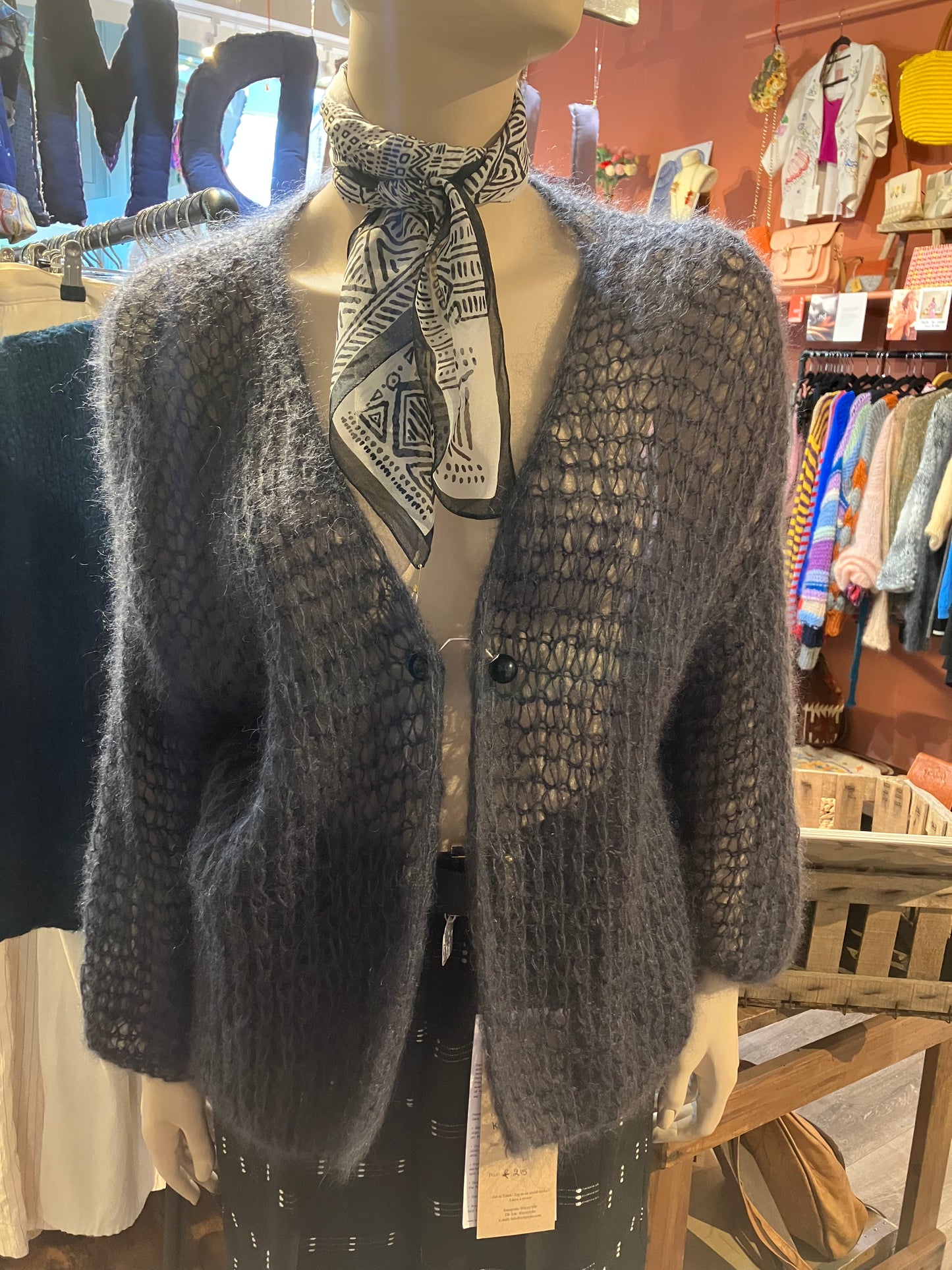 Charcoal Grey Mohair And Silk Handmade Cardigan by 12.5MM