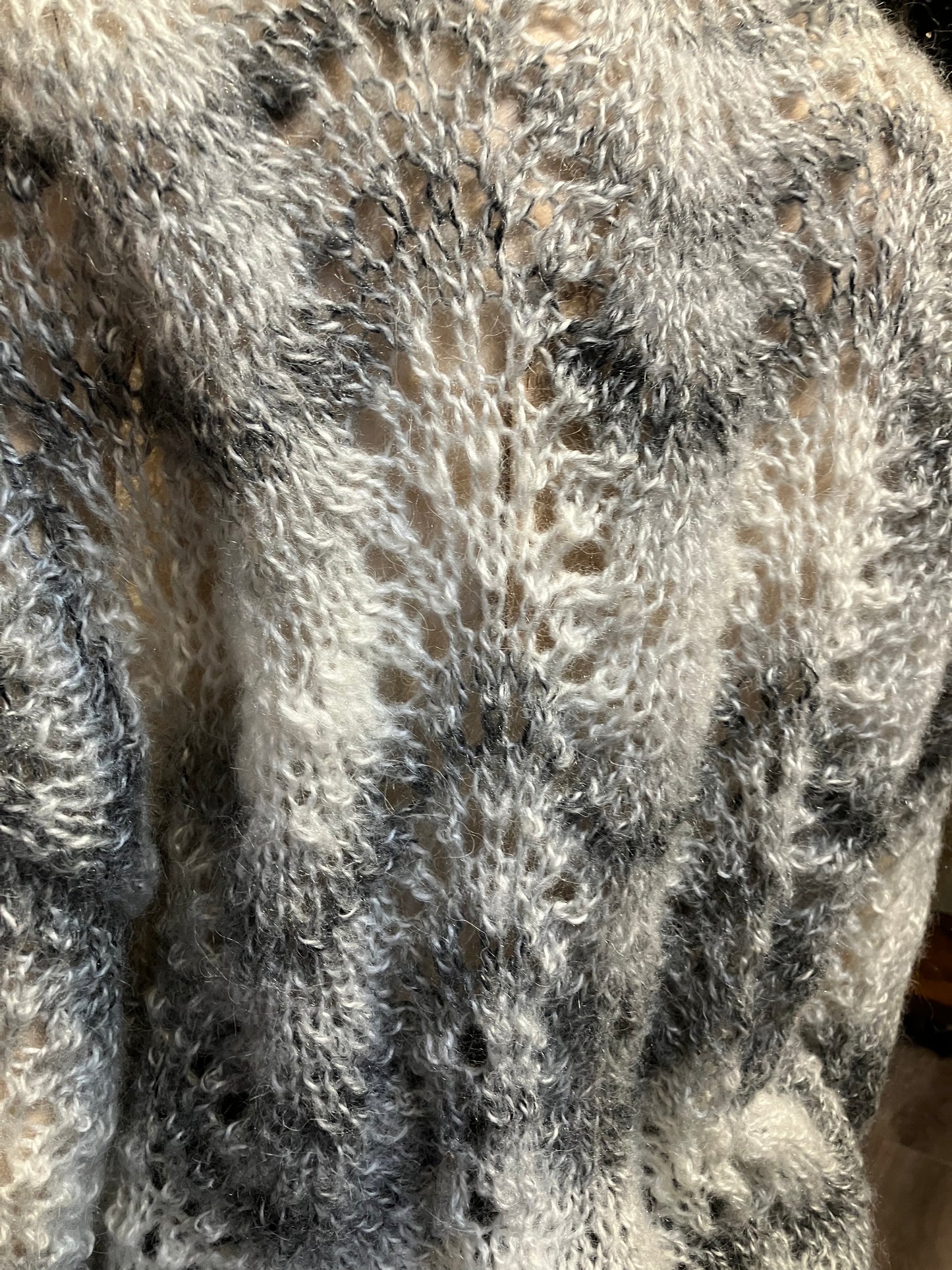 Cream And Grey Mohair And Silk Handmade Cardigan by 12.5MM