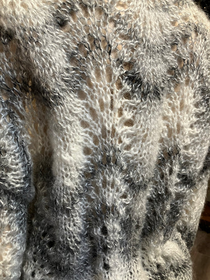 Cream And Grey Mohair And Silk Handmade Cardigan by 12.5MM