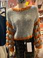 Grey And Rust Merino Handmade Knit Jumper With Bubble Sleeves by 12.5MM