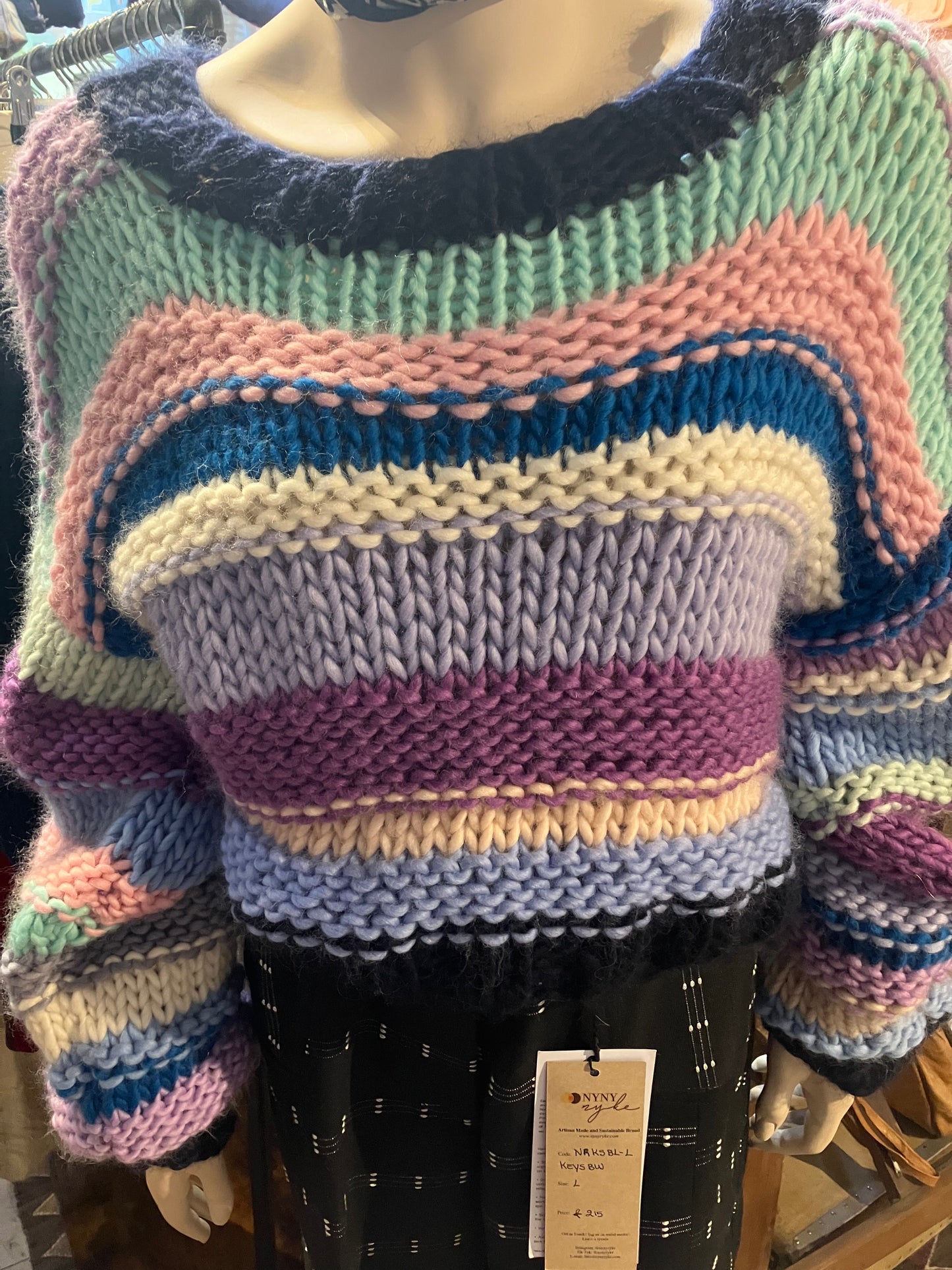 Stripey Merino Chunky Knit Handmade Jumper by 12.5MM
