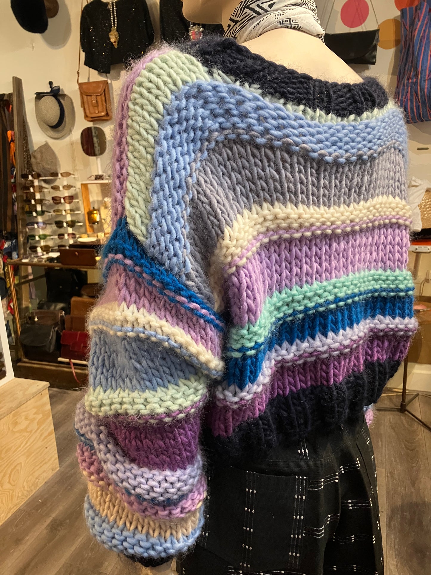 Stripey Merino Chunky Knit Handmade Jumper by 12.5MM