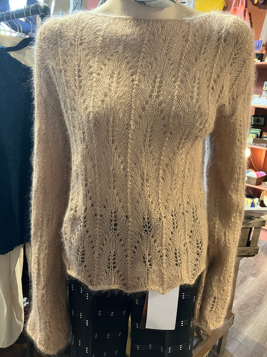 Soft Pink Oatmeal Handmade Open Knit Jumper  by 12.5MM