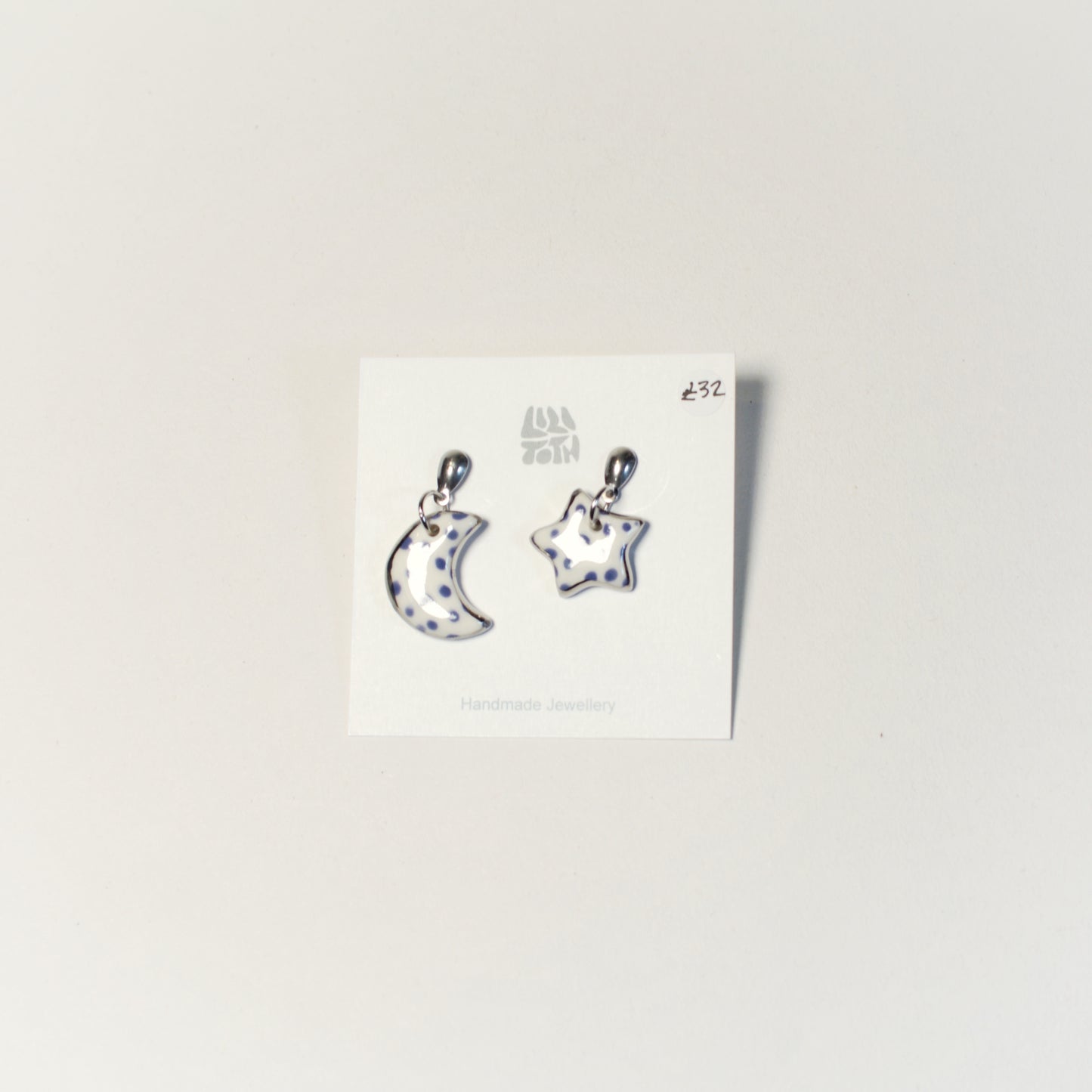 Moon & Star Ceramic Drop Earrings by Lili Toth