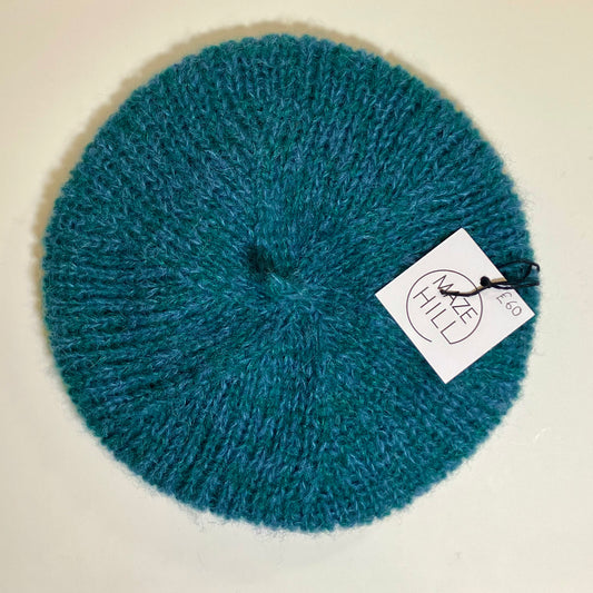 Teal And Blue Hand Knitted Beret In Mohair Blend by Maze Hill