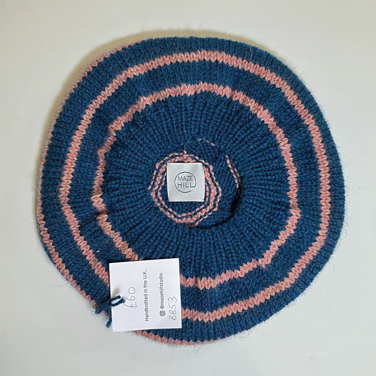 Hand-Knitted Merino Blend Wool Beret In Navy & Pink by Maze Hill