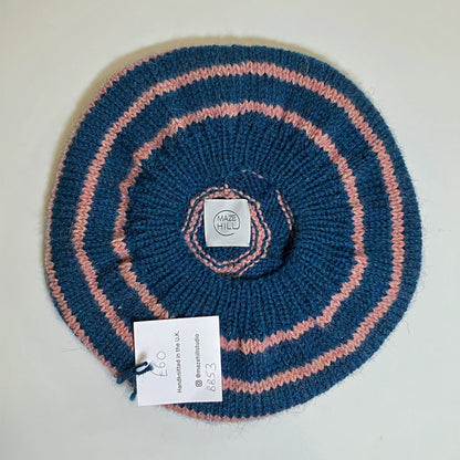Hand-Knitted Merino Blend Wool Beret In Navy & Pink by Maze Hill