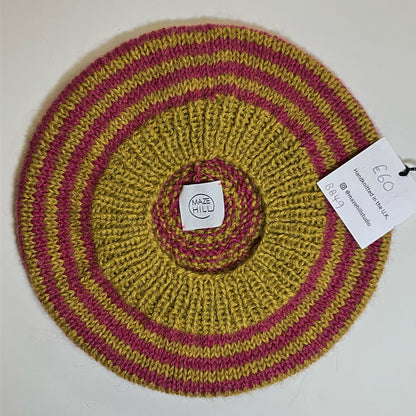 Hand-Knitted Merino Blend Wool Beret In Mustard & Pink by Maze Hill