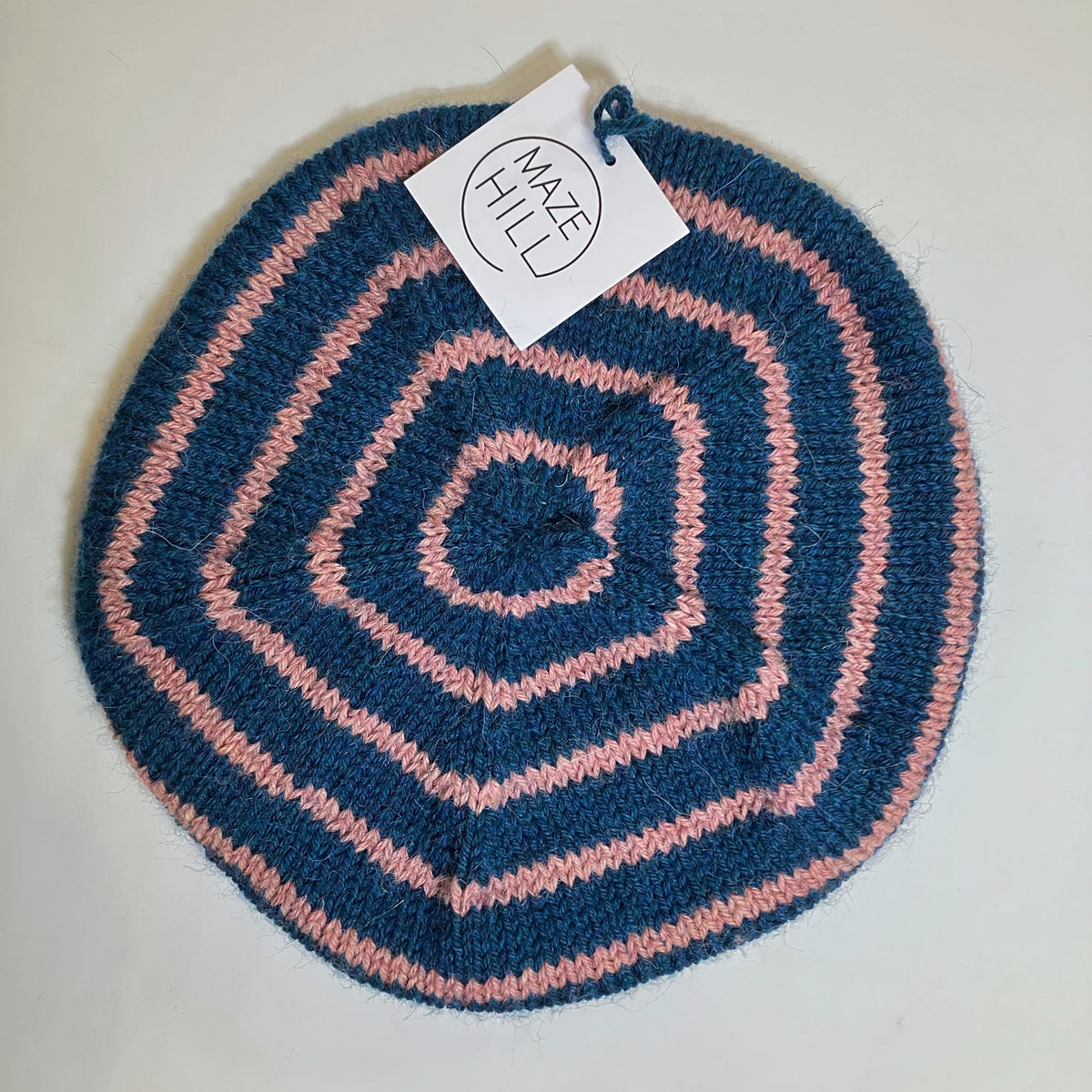 Hand-Knitted Merino Blend Wool Beret In Navy & Pink by Maze Hill