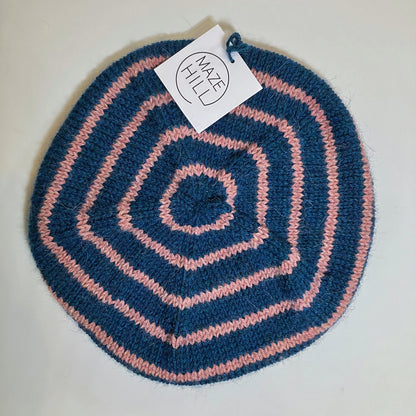 Hand-Knitted Merino Blend Wool Beret In Navy & Pink by Maze Hill
