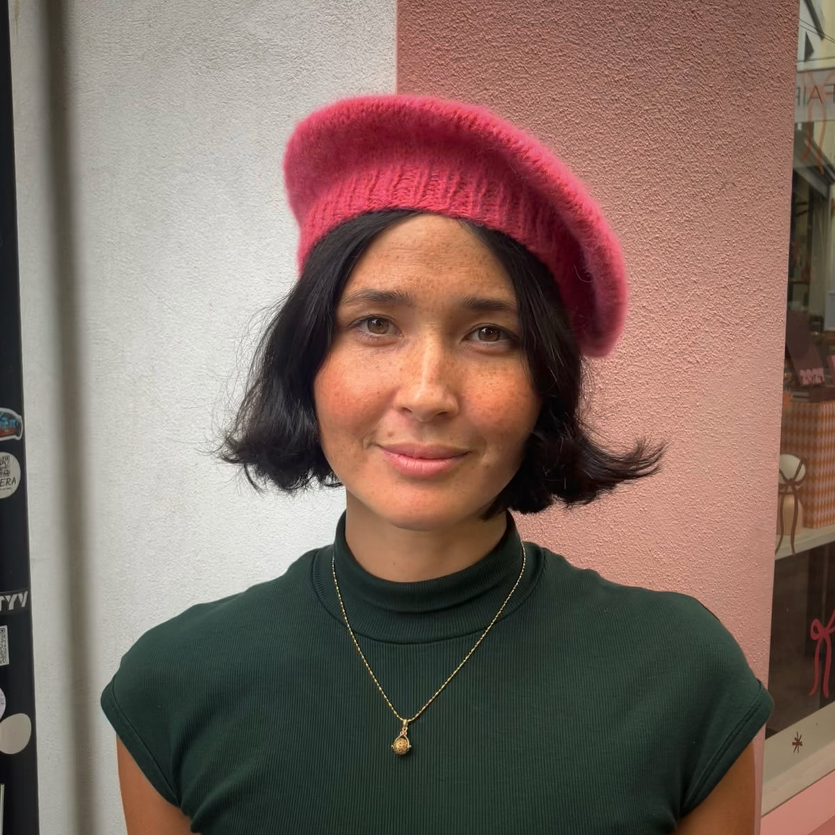 Hand-Knitted Mohair Blend Beret In Raspberry Pink by Maze Hill