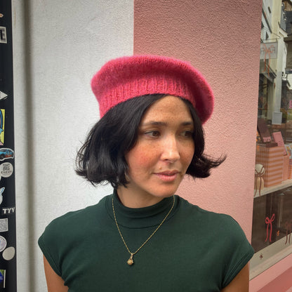 Hand-Knitted Mohair Blend Beret In Raspberry Pink by Maze Hill