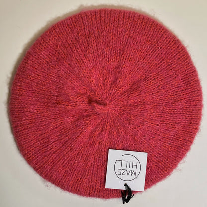 Hand-Knitted Mohair Blend Beret In Raspberry Pink by Maze Hill