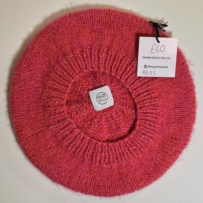 Hand-Knitted Mohair Blend Beret In Raspberry Pink by Maze Hill