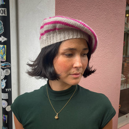 Hand-Knitted Merino Blend Beret In Cream & Pink by Maze Hill