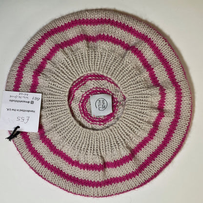 Hand-Knitted Merino Blend Beret In Cream & Pink by Maze Hill