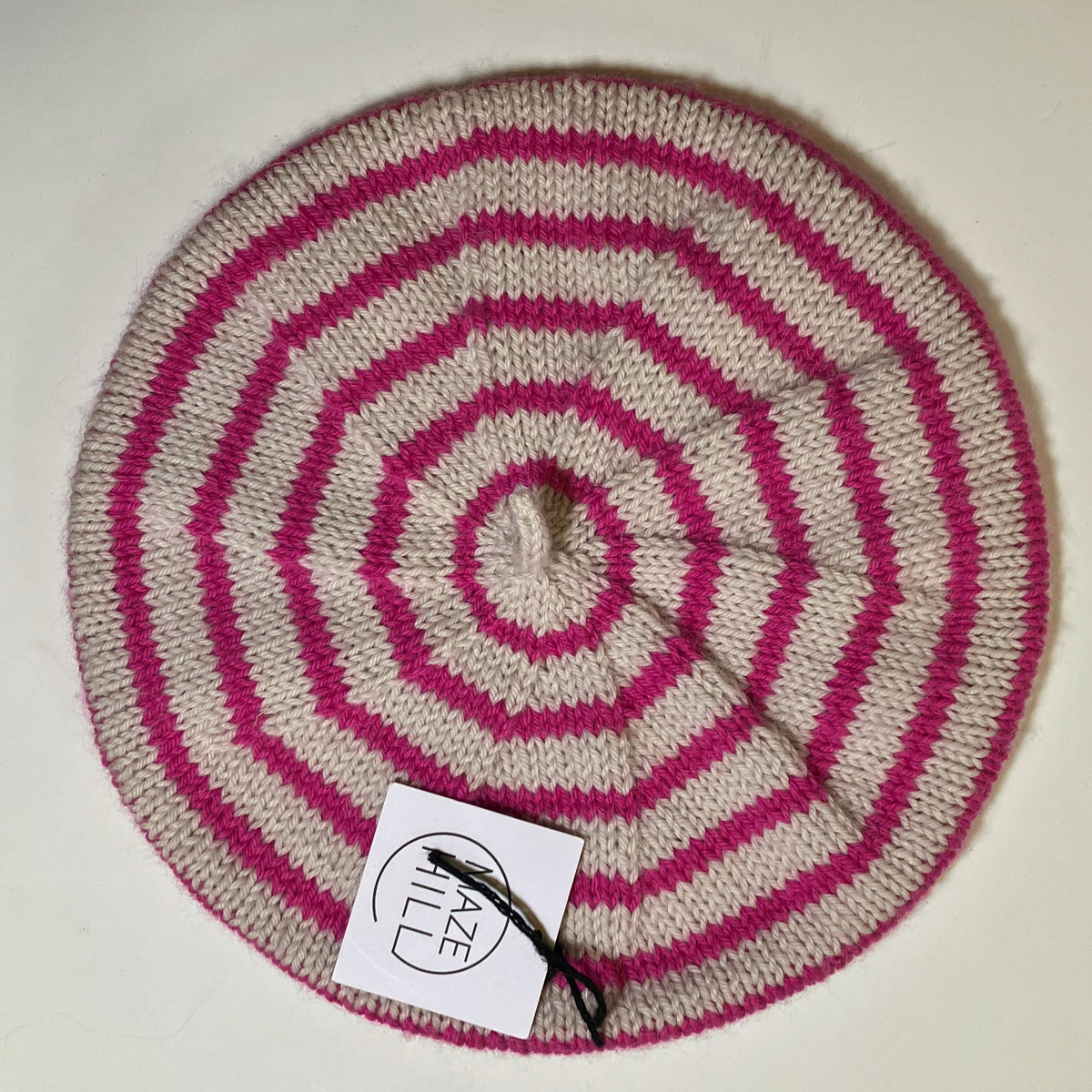 Hand-Knitted Merino Blend Beret In Cream & Pink by Maze Hill