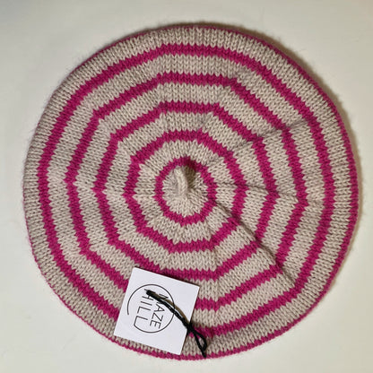 Hand-Knitted Merino Blend Beret In Cream & Pink by Maze Hill