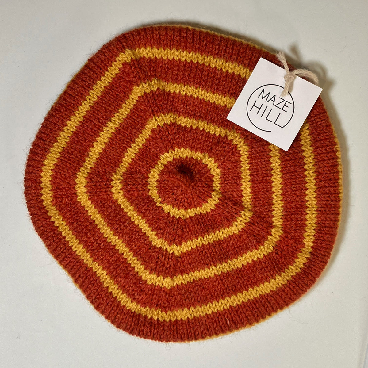 Hand-Knitted Merino Blend Beret In Rust & Mustard by Maze Hill