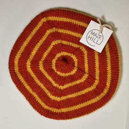 Hand-Knitted Merino Blend Beret In Rust & Mustard by Maze Hill