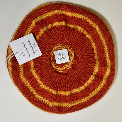 Hand-Knitted Merino Blend Beret In Rust & Mustard by Maze Hill