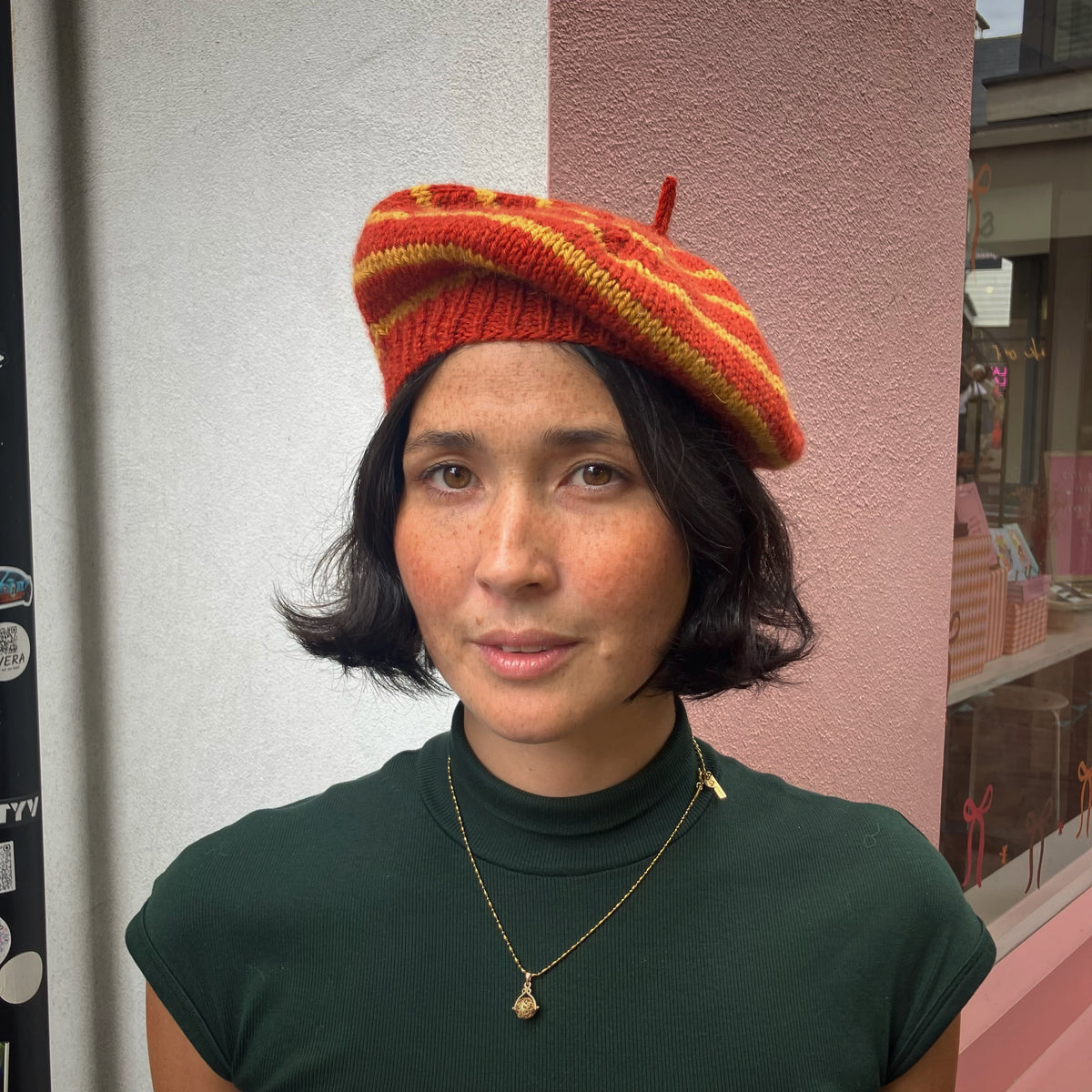 Hand-Knitted Merino Blend Beret In Rust & Mustard by Maze Hill