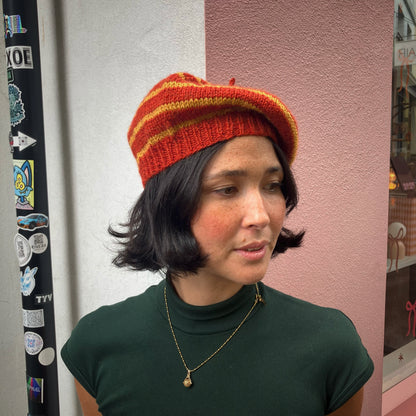 Hand-Knitted Merino Blend Beret In Rust & Mustard by Maze Hill