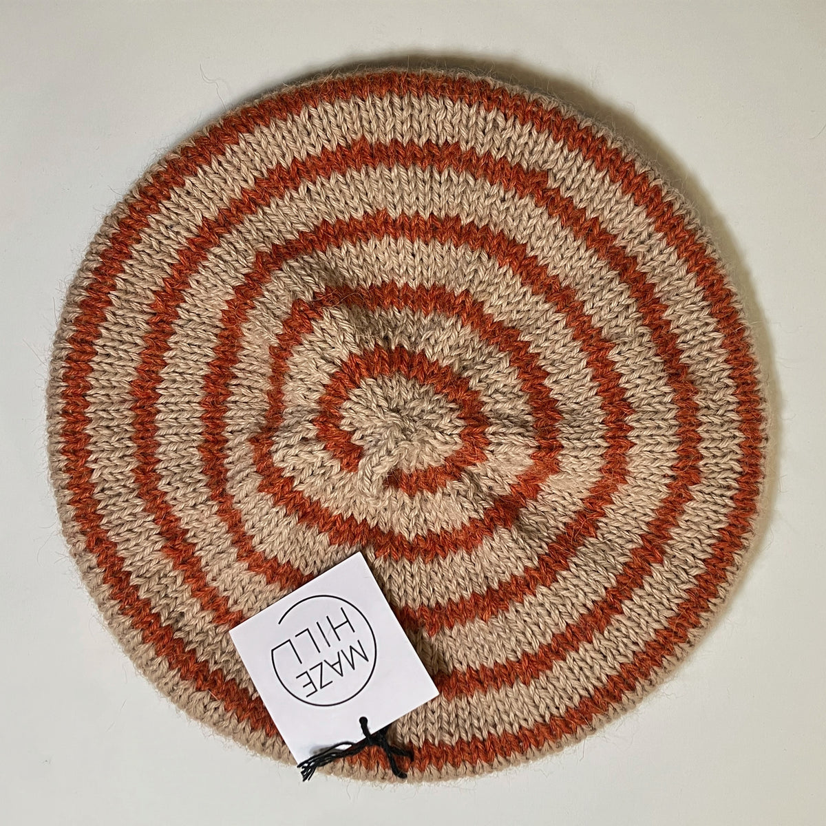 Hand-Knitted Rust & Natural Stripe Merino Wool Blend Beret by Maze Hill