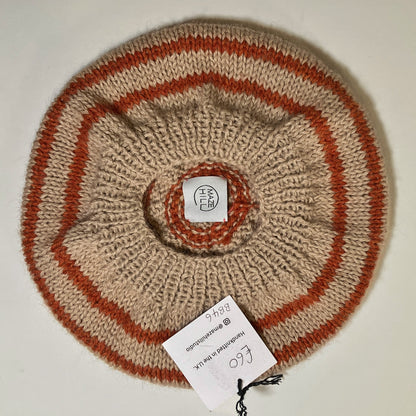 Hand-Knitted Rust & Natural Stripe Merino Wool Blend Beret by Maze Hill
