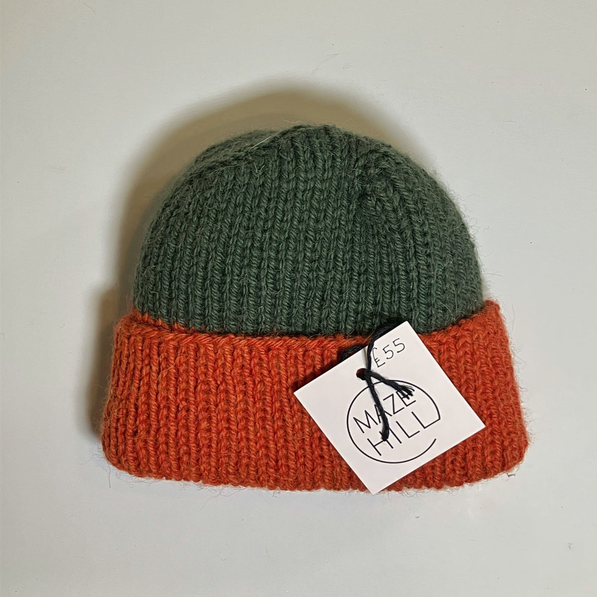 Rust Orange & Forest Green Knitted Merino Blend Beanie by Maze Hill