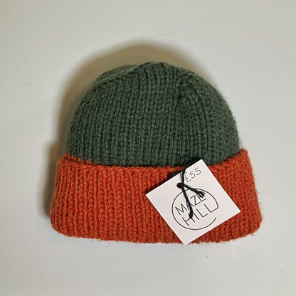 Rust Orange & Forest Green Knitted Merino Blend Beanie by Maze Hill