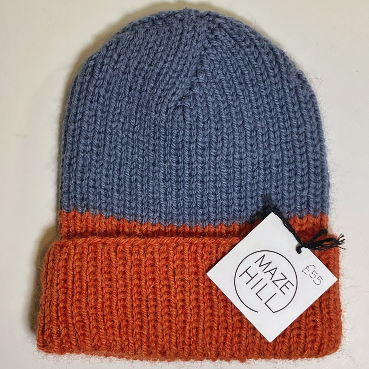 Blue & Rust Merino Blend Beanie by Maze Hill