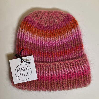 Multicoloured Pink, Rust & Mauve Merino Blend Beanie by Maze Hill