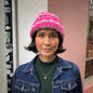Hand-Knitted Hot Pink & Cream Striped Merino Blend Beanie by Maze Hill