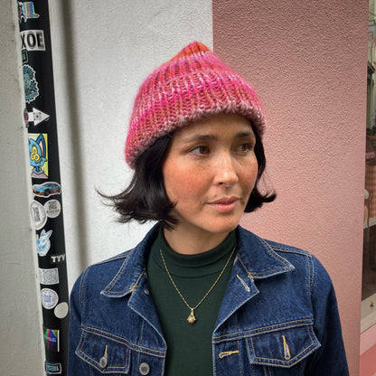 Multicoloured Pink, Rust & Mauve Merino Blend Beanie by Maze Hill