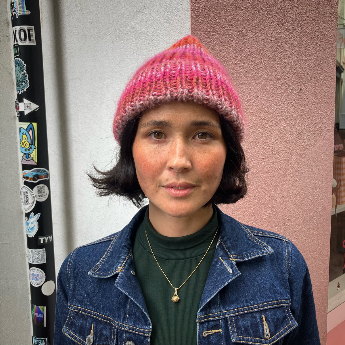 Multicoloured Pink, Rust & Mauve Merino Blend Beanie by Maze Hill